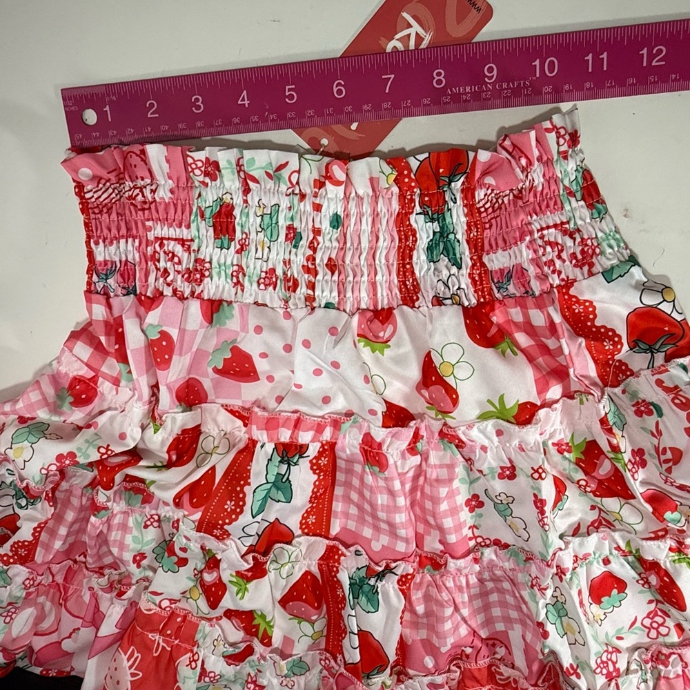 Strawberry Print Mini Skirt Pink and Red Lightweight & Flowy Size Small - Picture 4 of 5